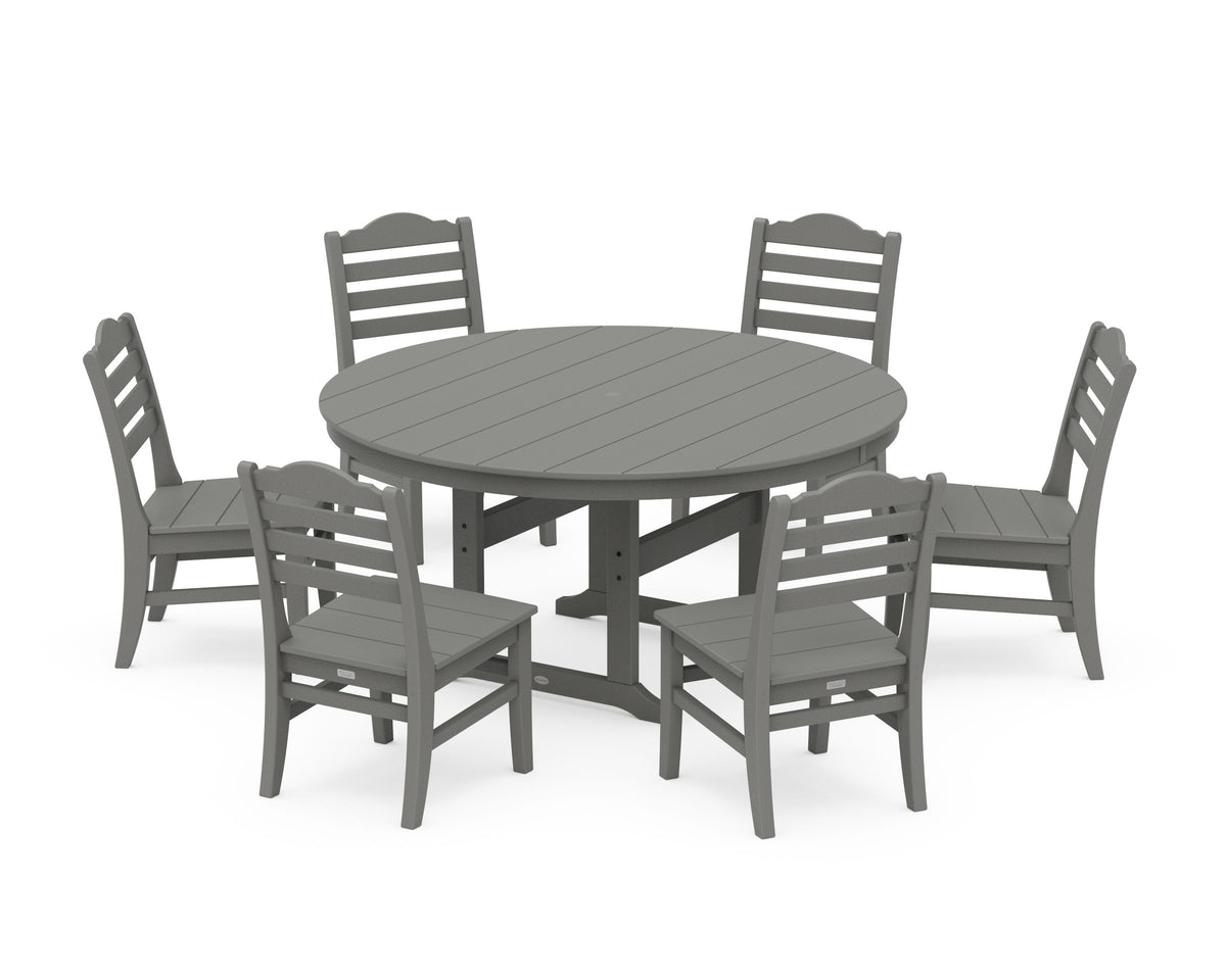 POLYWOOD Savannah 7-Piece Side Chair Round Farmhouse Dining Set in Slate Grey