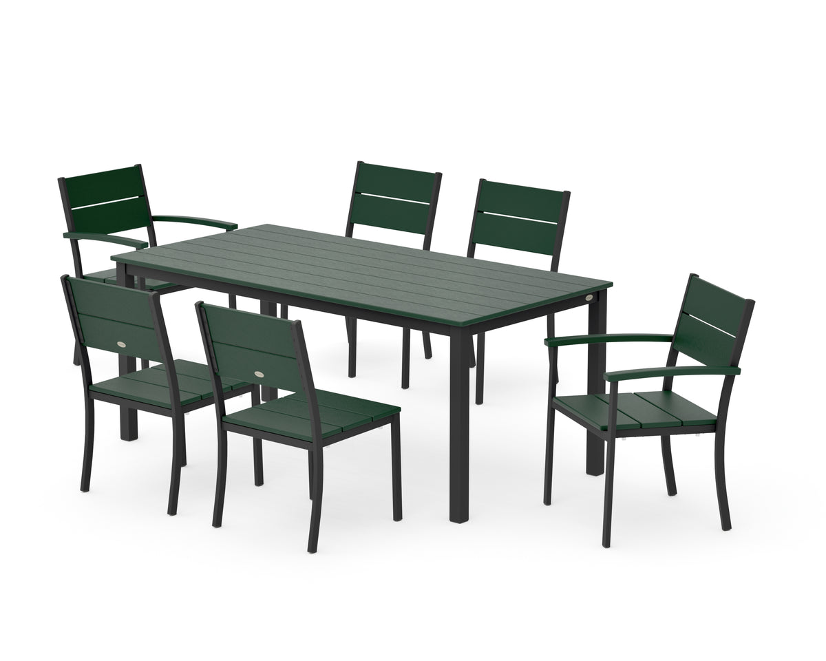 POLYWOOD Main Street 7-Piece Dining Set with Main Street 36" x 72" Dining Table in Black / Green