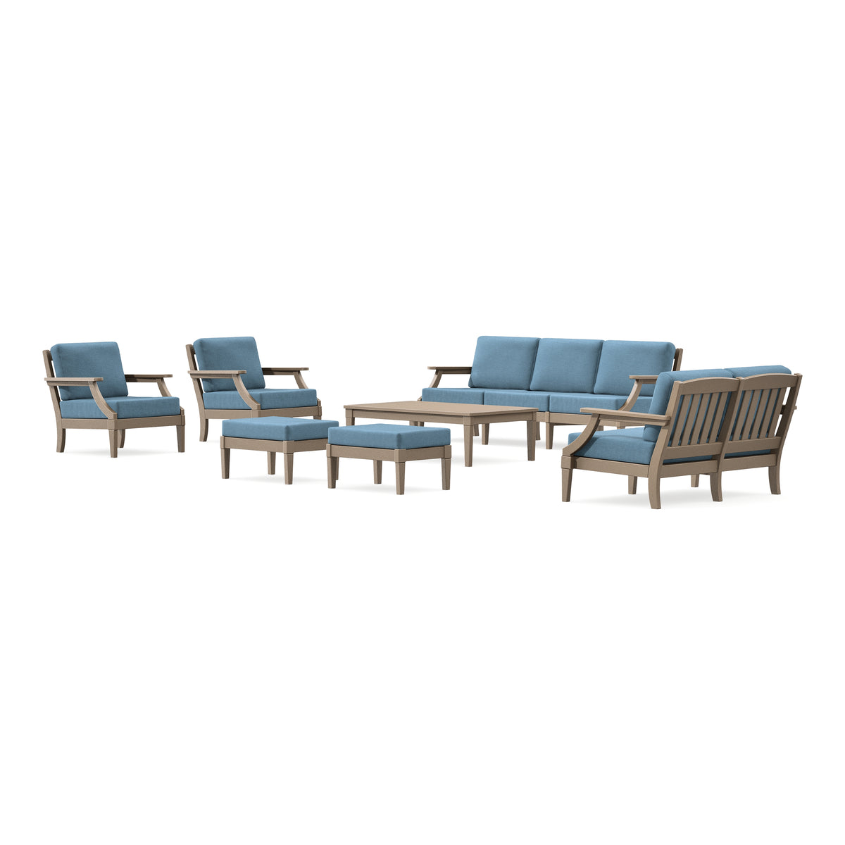 POLYWOOD PW Designer Series Estate 7-Piece Lounge Sofa Set in Vintage Sahara / Sky Blue