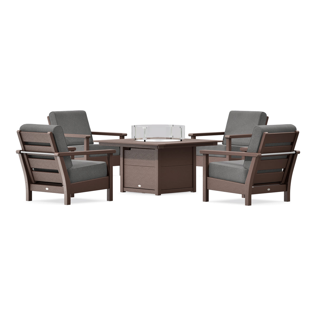 POLYWOOD Harbour 5-Piece Conversation Set with Fire Pit Table in Mahogany