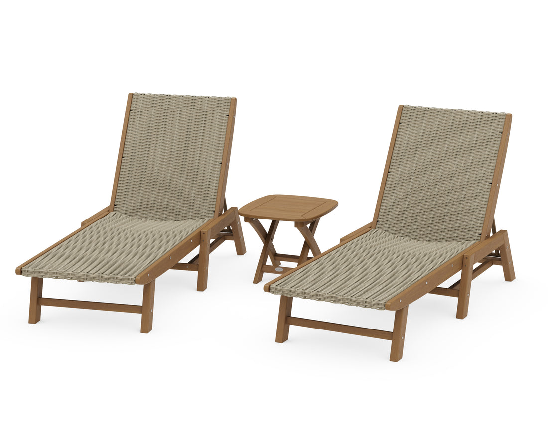 POLYWOOD 3-Piece Coastal Woven Chaise Lounge Set in Natural / Dune Grass