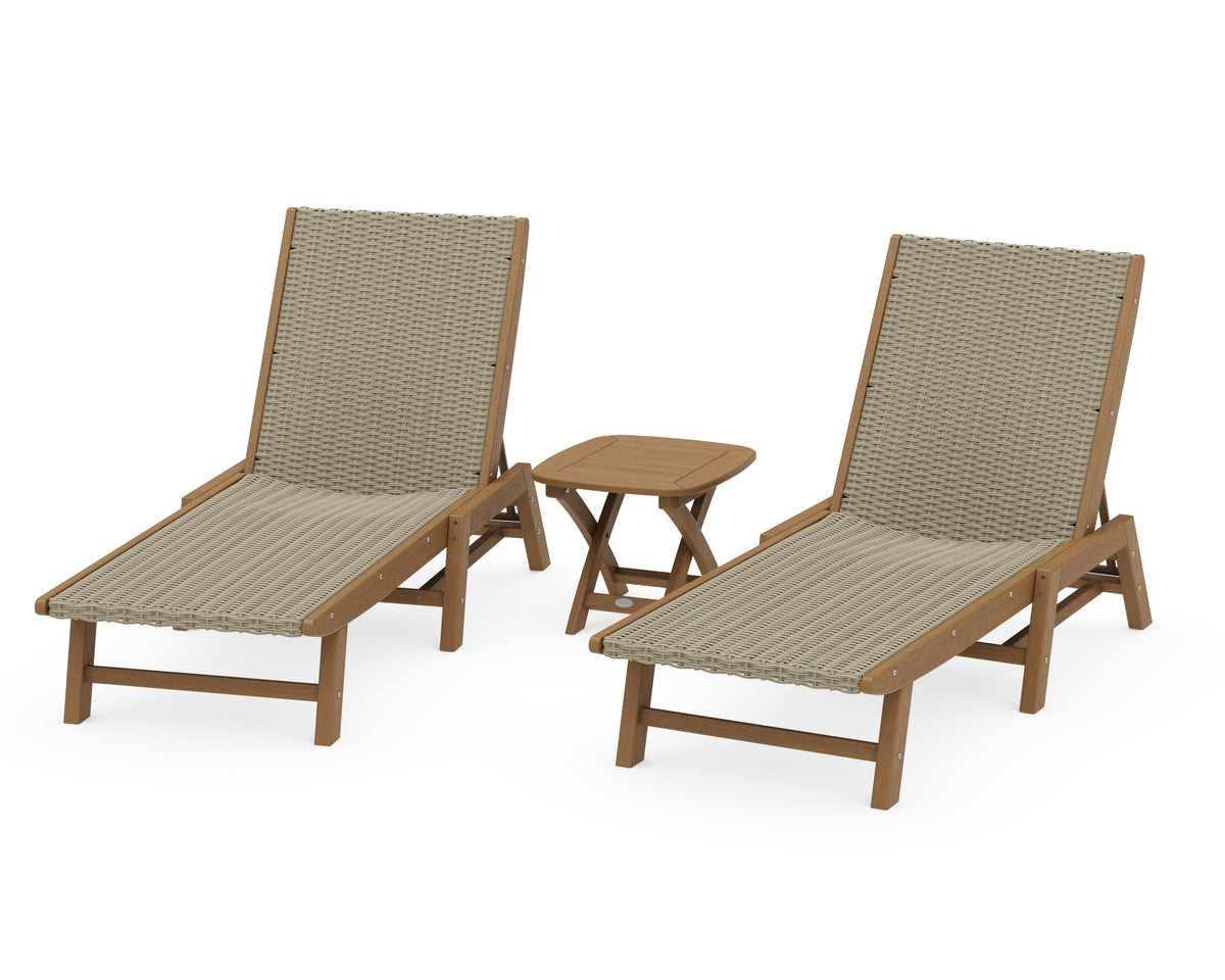 POLYWOOD 3-Piece Coastal Woven Chaise Lounge Set in Natural / Dune Grass