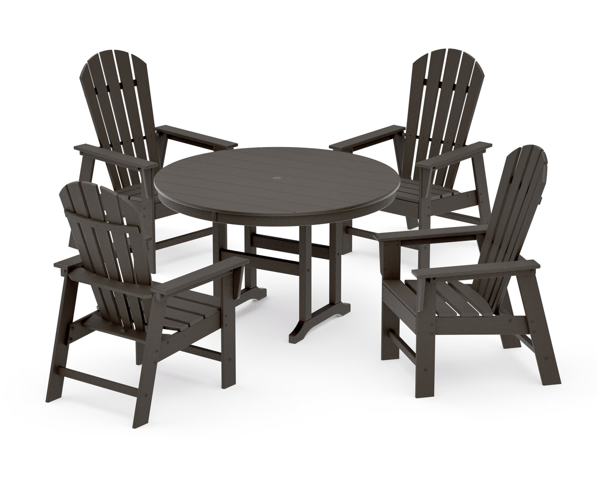 POLYWOOD South Beach 5-Piece Round Farmhouse Dining Set in Vintage Coffee