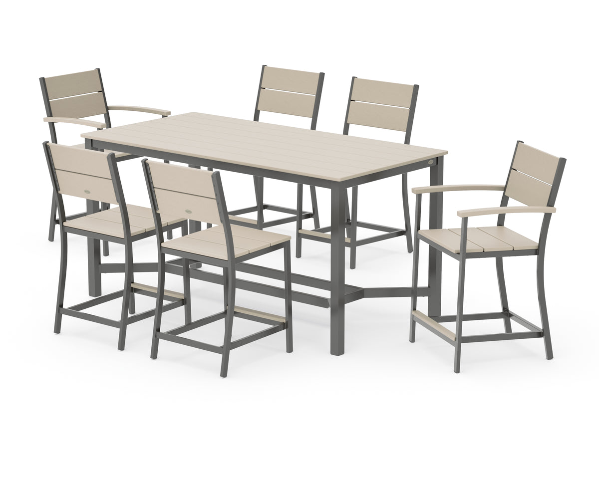 POLYWOOD Main Street 7-Piece Counter Set in Charcoal / Sand