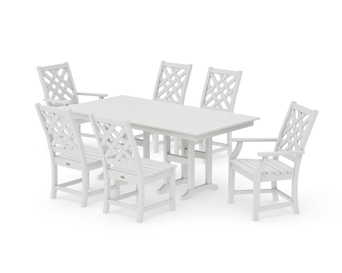 POLYWOOD Wovendale 7-Piece Farmhouse Dining Set in Vintage White