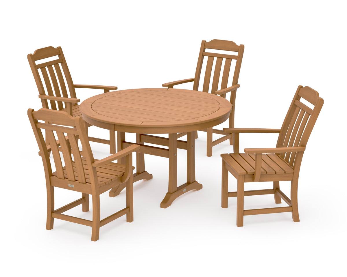 POLYWOOD Cottage 5-Piece Round Dining Set with Trestle Legs in Natural