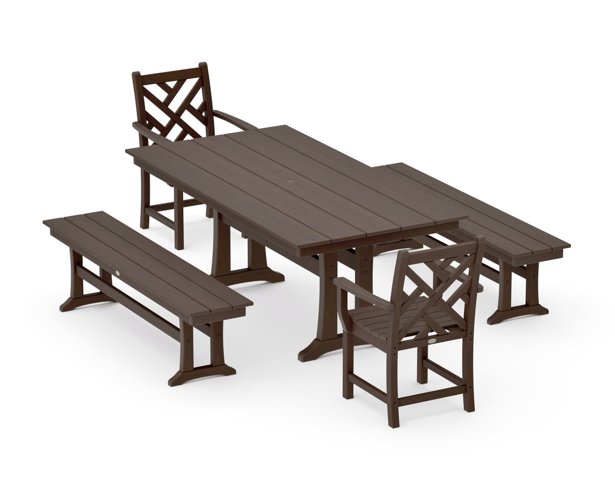 POLYWOOD Chippendale 5-Piece Farmhouse Dining Set with Trestle Legs in Kona