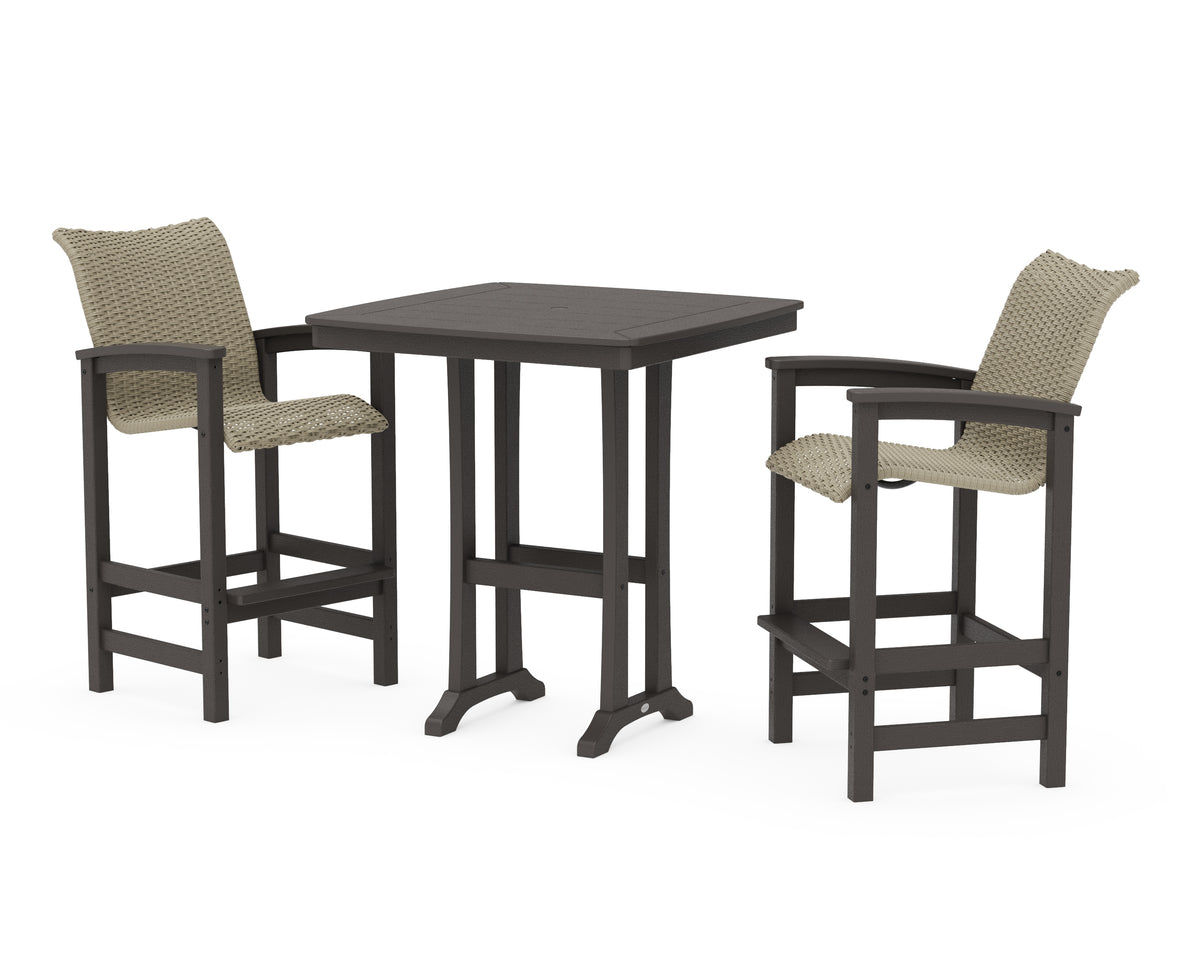 POLYWOOD Coastal Woven 3-Piece Bar Set in Vintage Coffee / Dune Grass