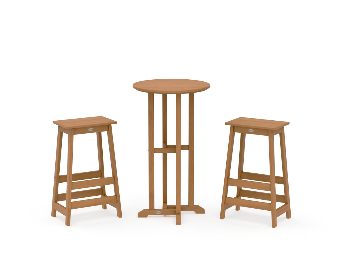 POLYWOOD Modern Studio Bar Stool 3-Piece Bistro Set in Natural