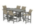 POLYWOOD Coastal Woven Arm Chair 7-Piece Bar Set with Trestle Legs in Slate Grey / Dune Grass