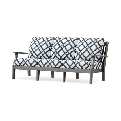 POLYWOOD Chinoiserie Deep Seating Sofa in Slate Grey / Trellis Marine Indigo