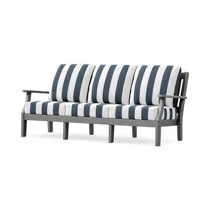 POLYWOOD Chinoiserie Deep Seating Sofa in Slate Grey / Cabana Stripe Marine Indigo