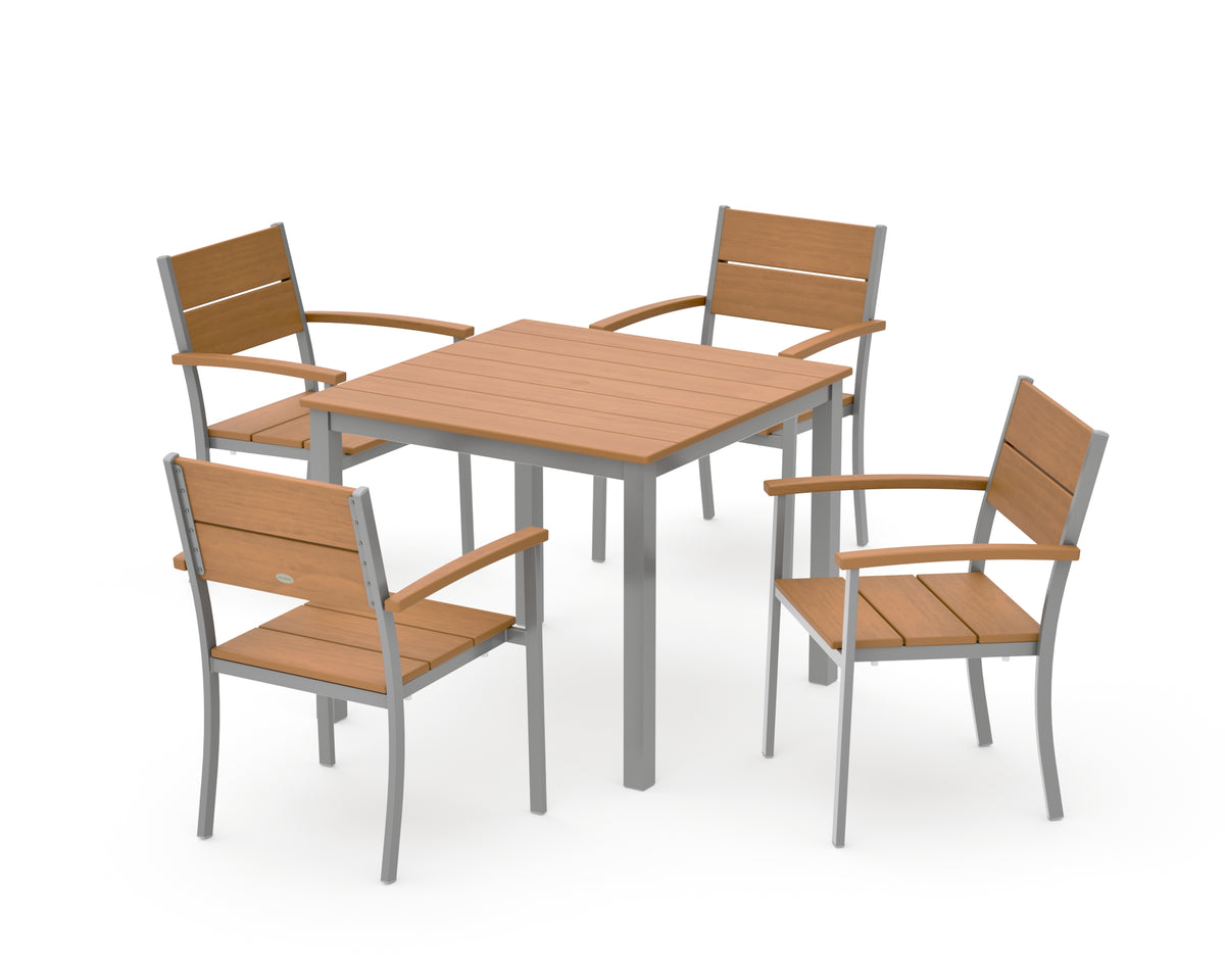 POLYWOOD Main Street 5-Piece Dining Set with Main Street 36" x 36" Dining Table in Silver / Natural