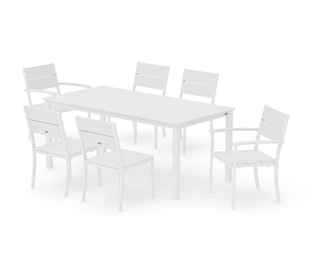 POLYWOOD Main Street 7-Piece Dining Set with Main Street 36" x 72" Dining Table in White / White