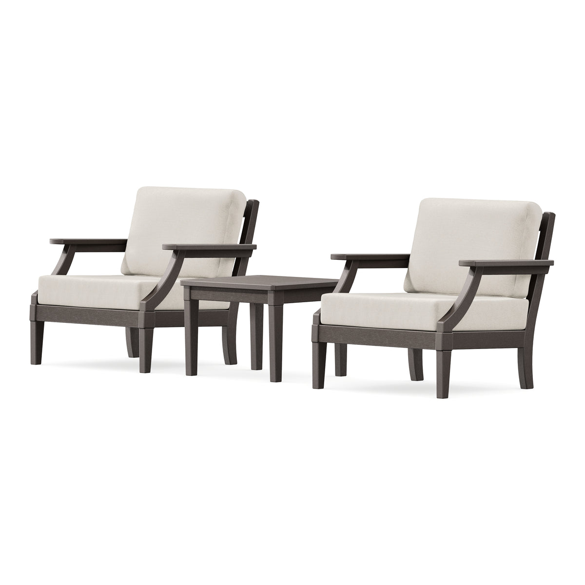 POLYWOOD PW Designer Series Estate 3-Piece Lounge Chair Set in Vintage Coffee / Dune Burlap