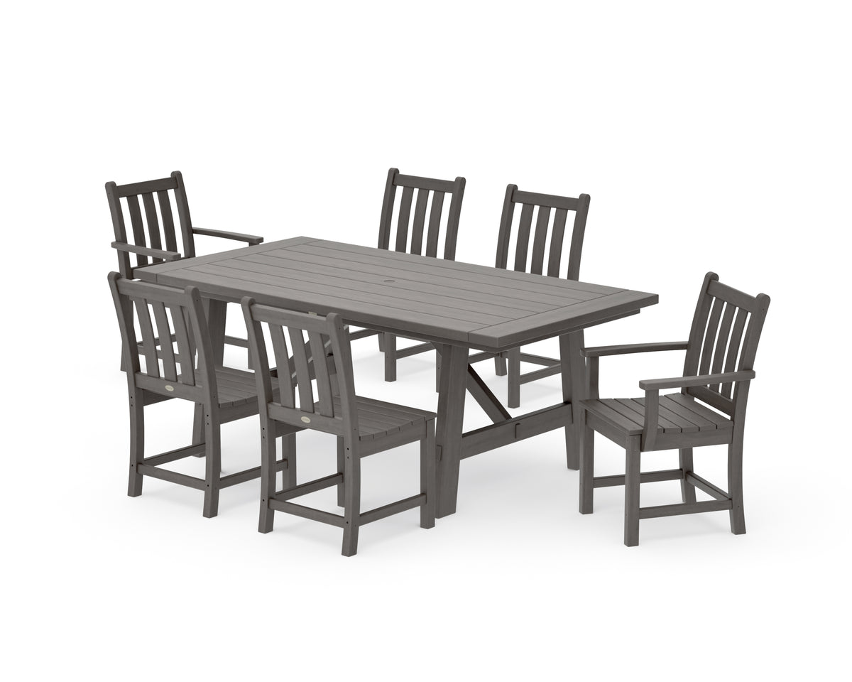 POLYWOOD Traditional Garden 7-Piece Rustic Farmhouse Dining Set in Driftwood