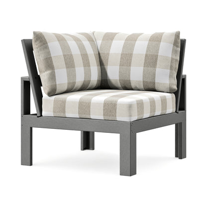 POLYWOOD Modular Corner Chair in Slate Grey / Buffalo Plaid Dune Burlap