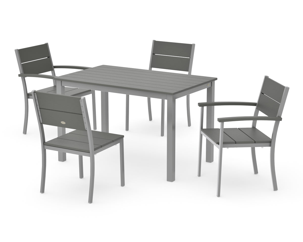 POLYWOOD Main Street 5-Piece Dining Set with Main Street 30 x 48 Dining Table in Silver / Slate Grey