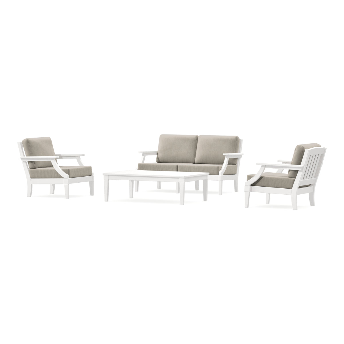 POLYWOOD PW Designer Series Estate Lounge 4-Piece Loveseat Set in Vintage White / Cast Ash