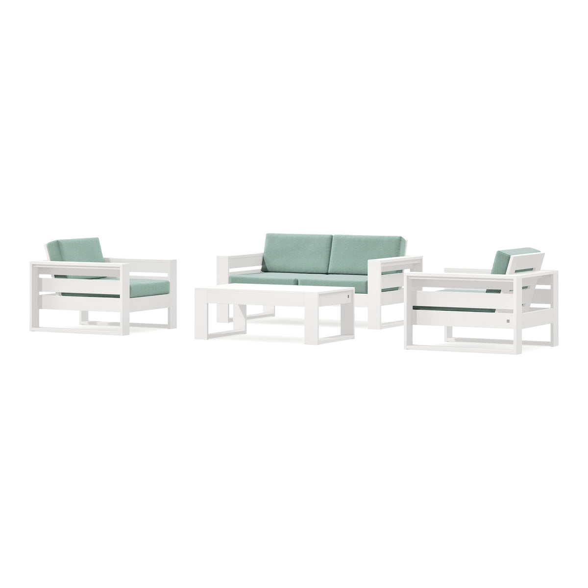 POLYWOOD PW Designer Series Latitude 4-Piece Lounge Loveseat Set in Vintage White / Glacier Spa