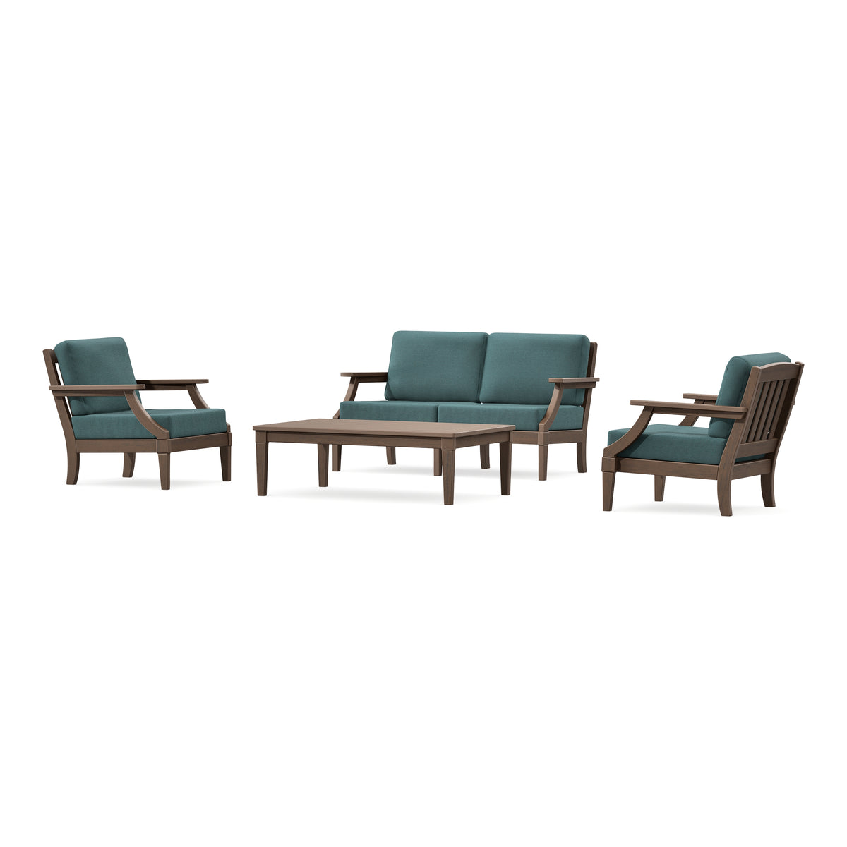 POLYWOOD PW Designer Series Estate Lounge 4-Piece Loveseat Set in Kona / Ocean Teal