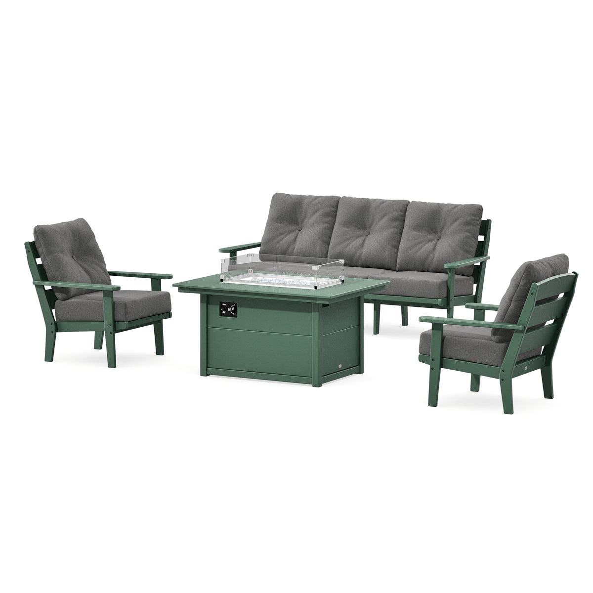 POLYWOOD Lakeside Deep Seating Fire Pit Table Set in Green