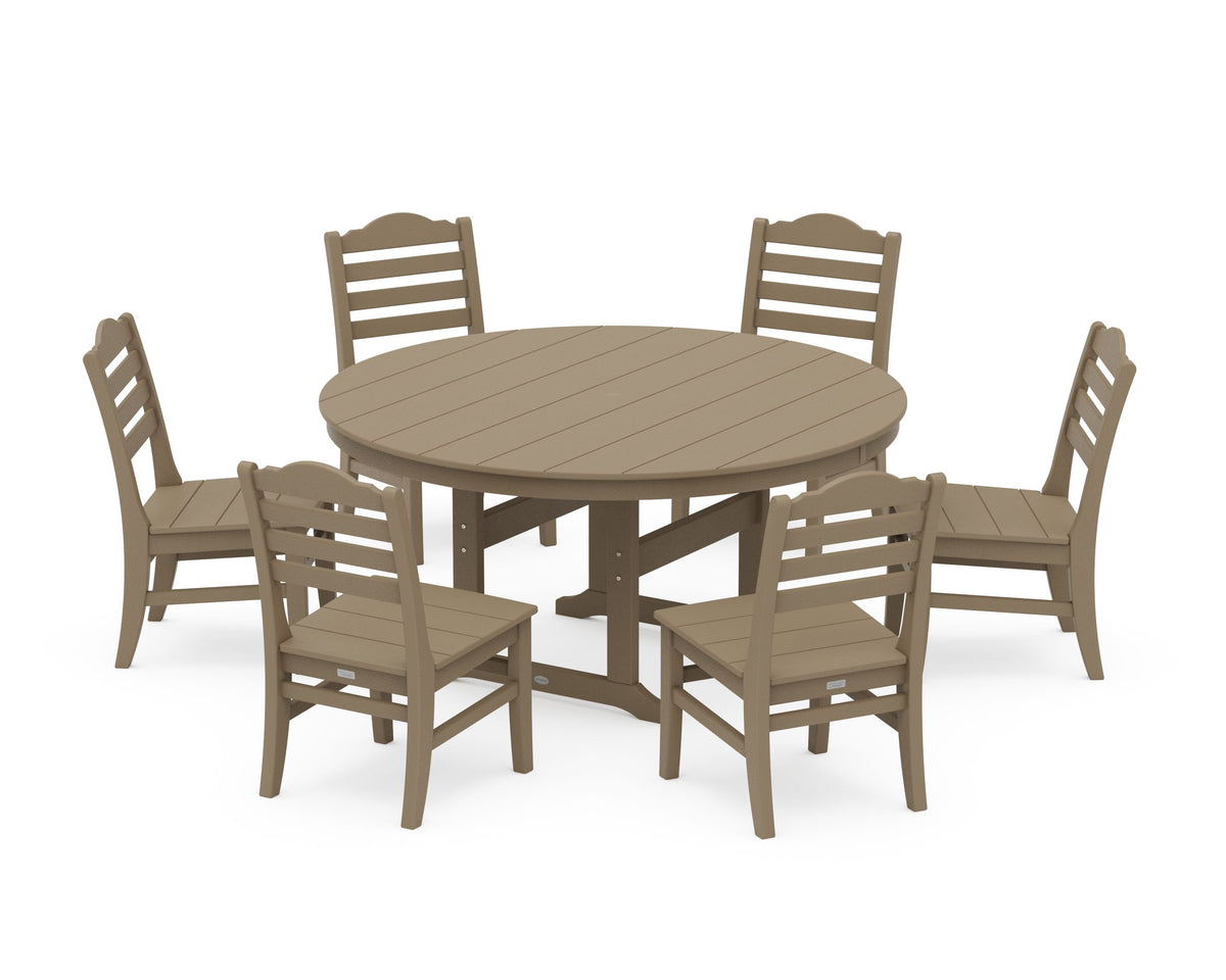 POLYWOOD Savannah 7-Piece Side Chair Round Farmhouse Dining Set in Vintage Sahara