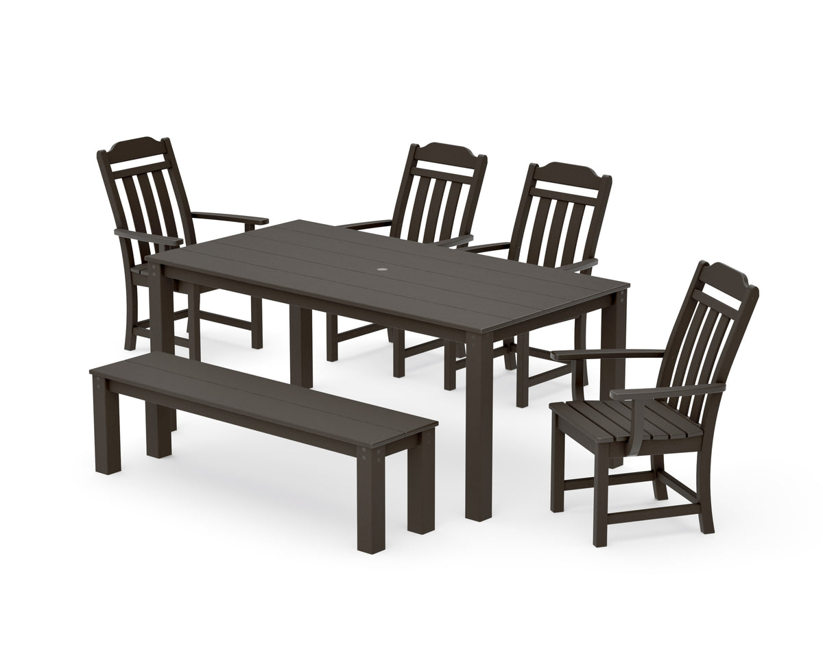 POLYWOOD Cottage 6-Piece Parsons Dining Set with Bench in Vintage Coffee