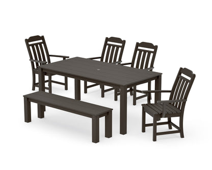 POLYWOOD Cottage 6-Piece Parsons Dining Set with Bench in Vintage Coffee