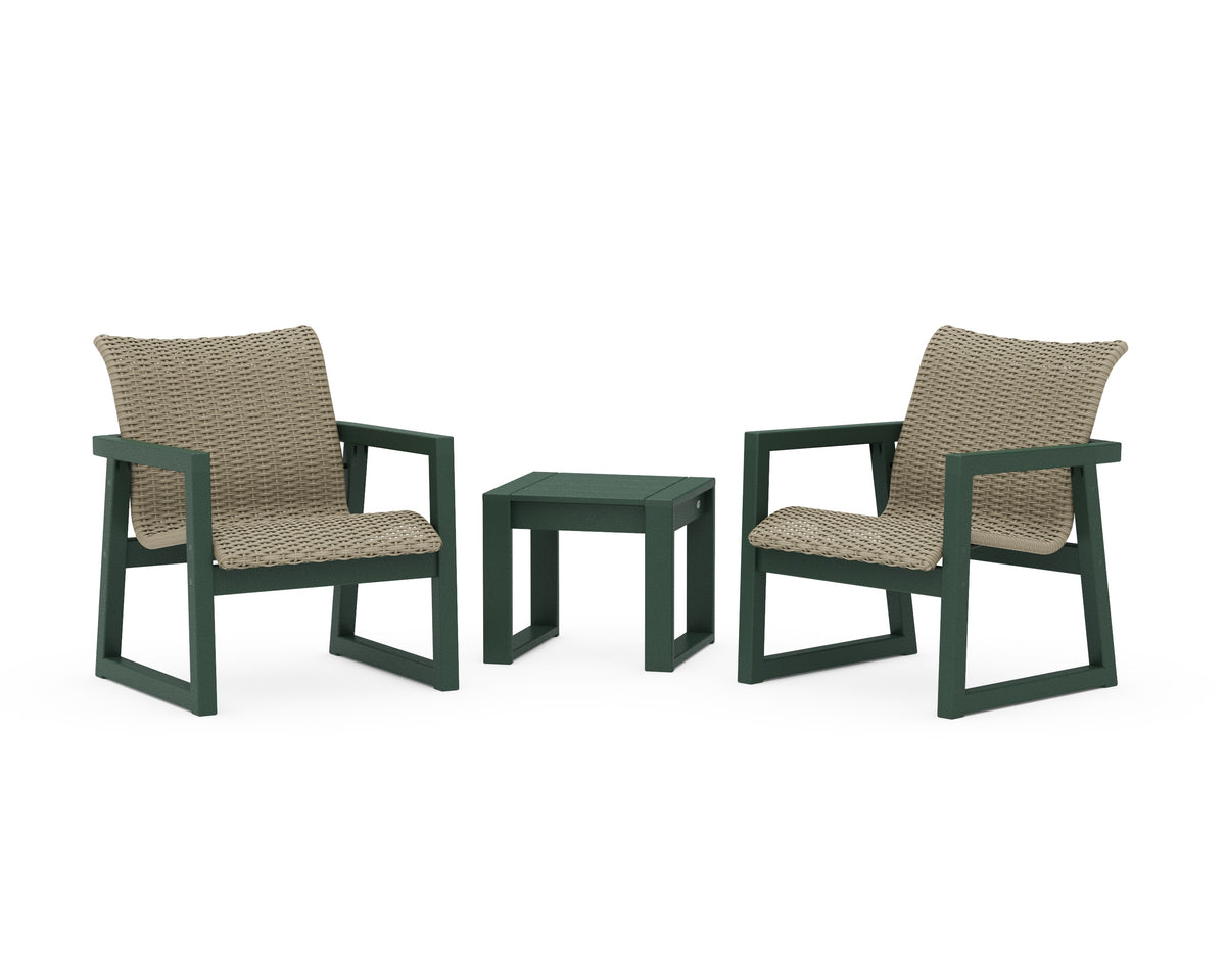 POLYWOOD EDGE Woven 3-Piece Lounge Chair Seating Set in Green / Dune Grass