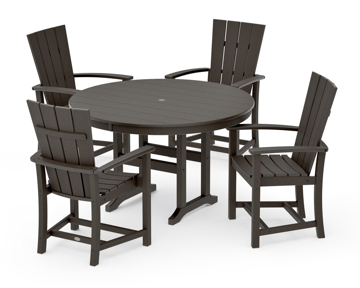POLYWOOD Quattro 5-Piece Round Farmhouse Dining Set in Vintage Coffee
