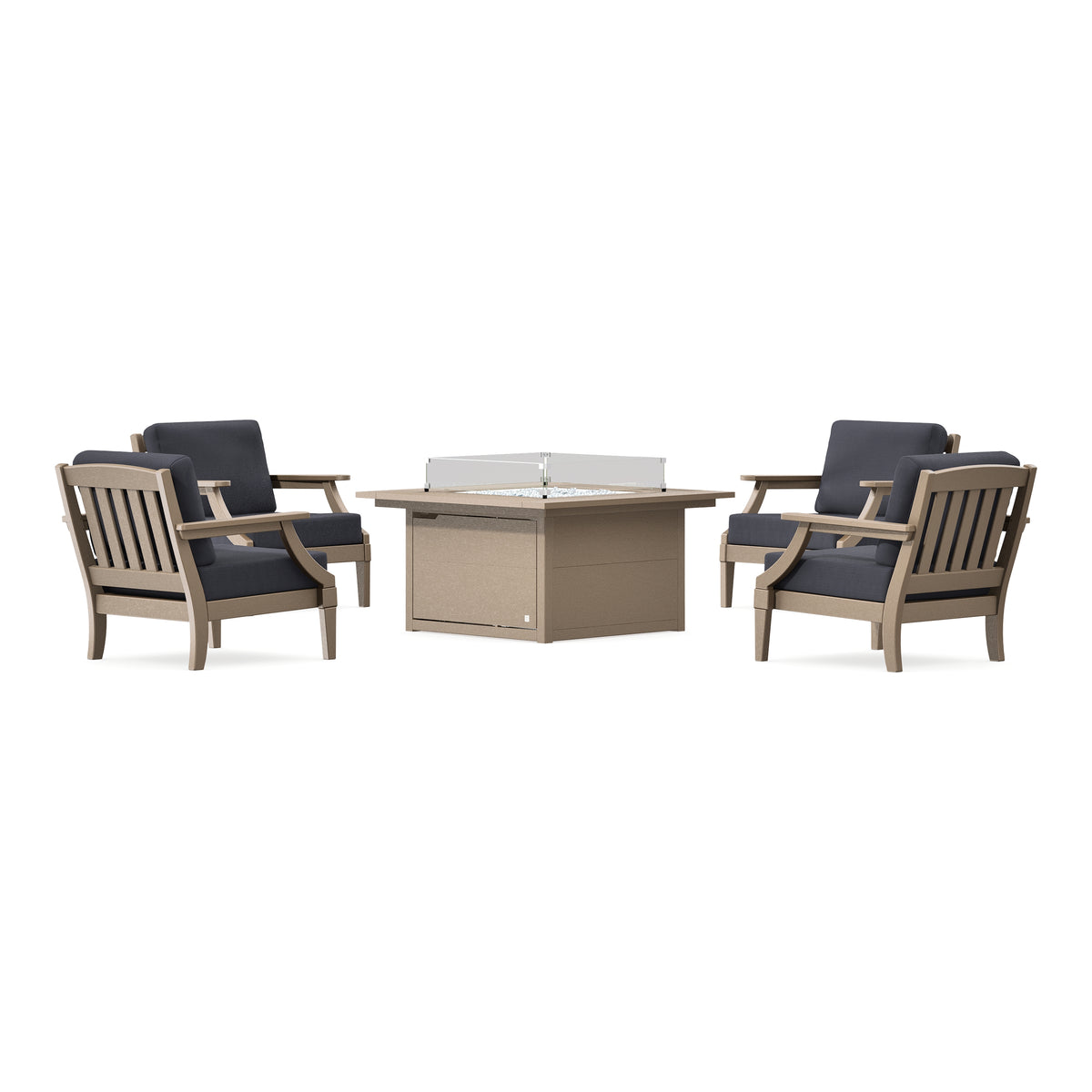 POLYWOOD PW Designer Series Estate 5-Piece Lounge Fire Table Set in Vintage Sahara / Midnight Linen