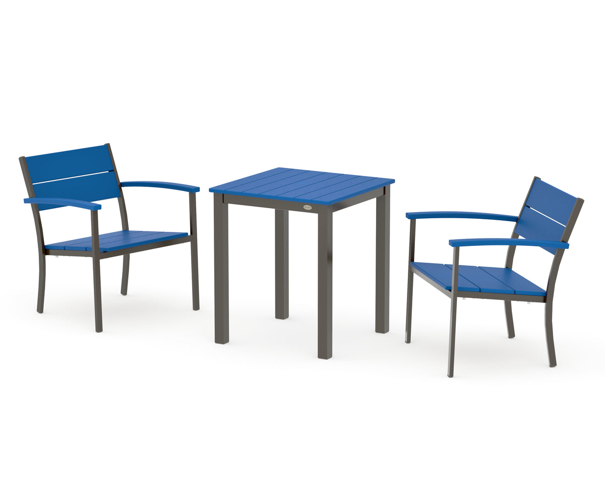 POLYWOOD Main Street 3-Piece Square Dining Set in Bronze / Pacific Blue