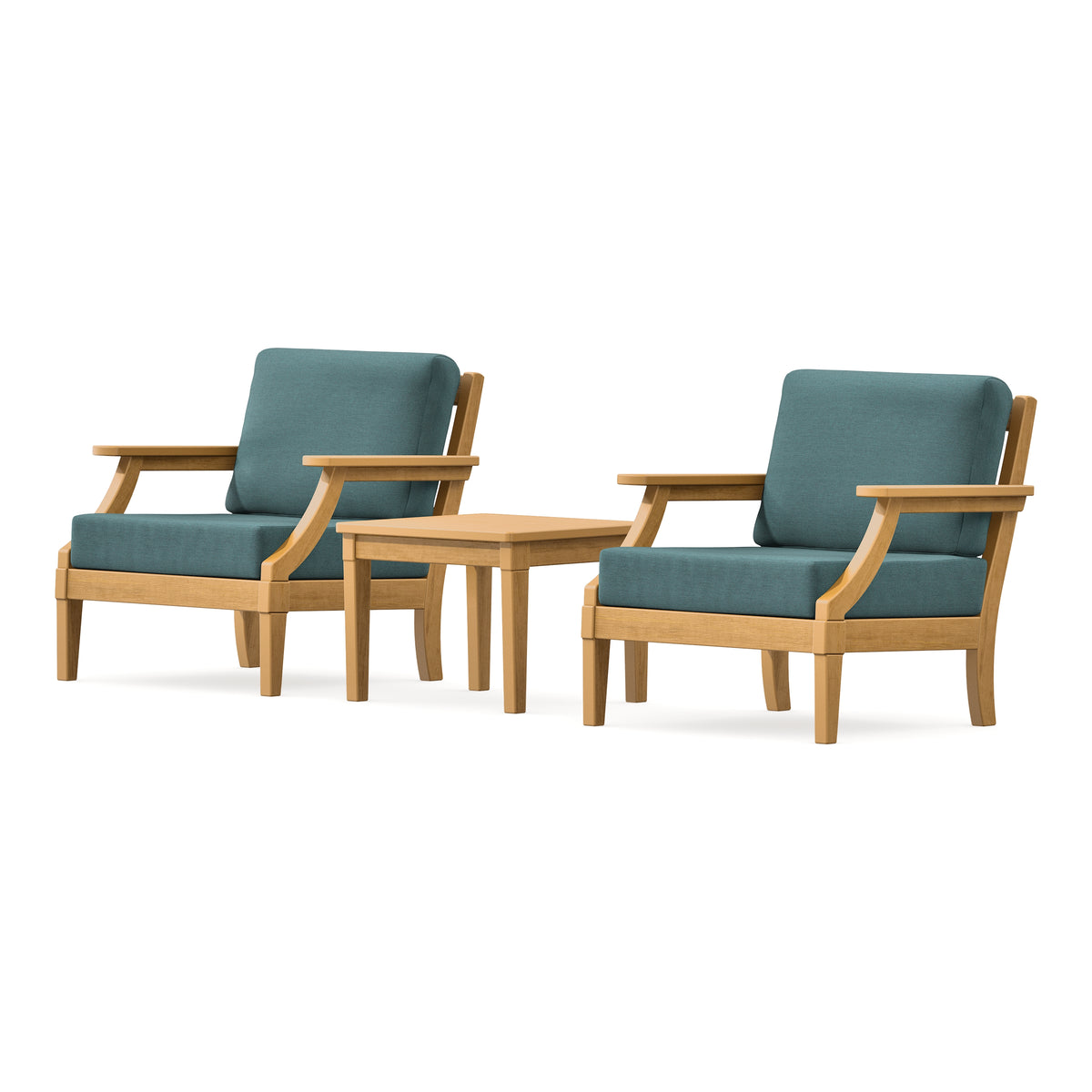 POLYWOOD PW Designer Series Estate 3-Piece Lounge Chair Set in Natural / Ocean Teal
