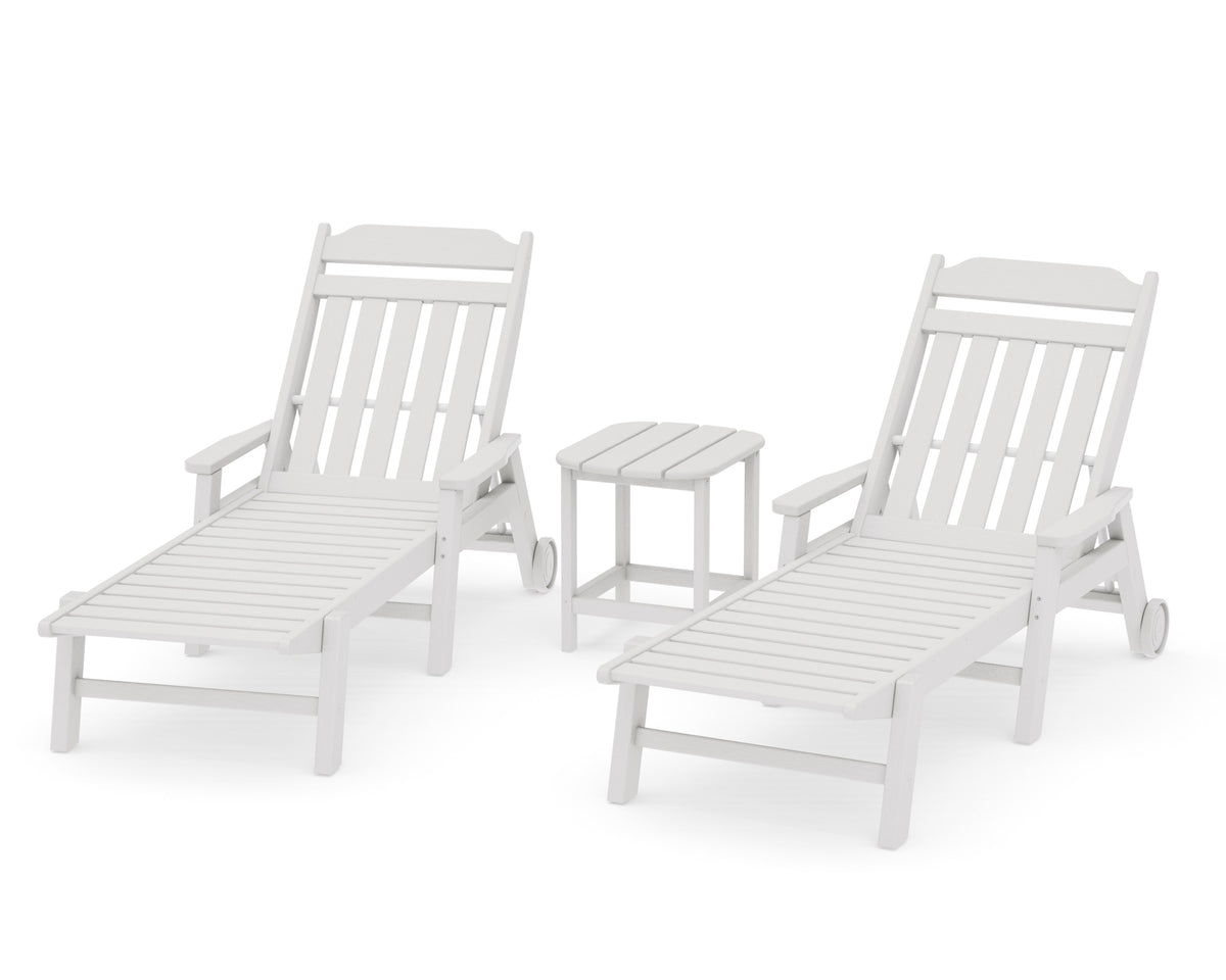 POLYWOOD Cottage 3-Piece Chaise Set with Arms and Wheels in Vintage White