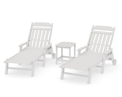 POLYWOOD Cottage 3-Piece Chaise Set with Arms and Wheels in Vintage White