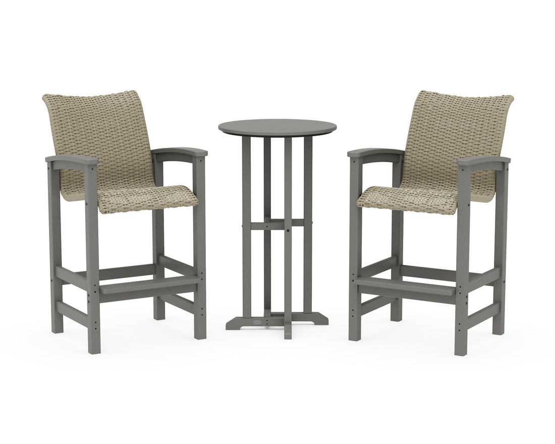 POLYWOOD Coastal Woven 3-Piece Farmhouse Bar Set in Slate Grey / Dune Grass