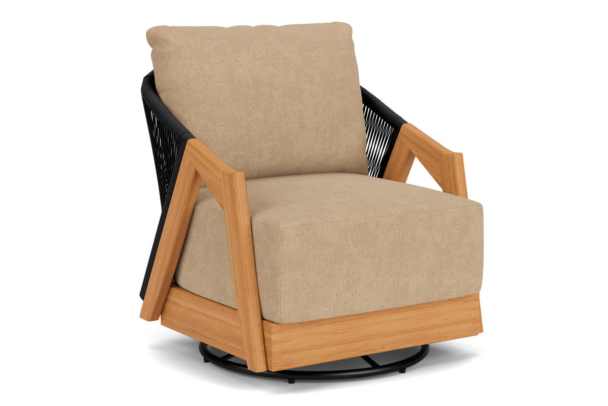 Lloyd Flanders Alpine Swivel Lounge Chair with Hayden Sand fabric, view 2