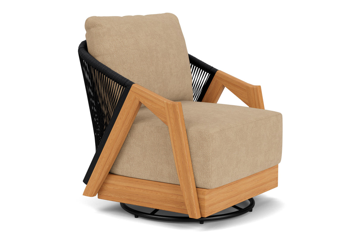 Lloyd Flanders Alpine Swivel Lounge Chair with Hayden Sand fabric, view 3