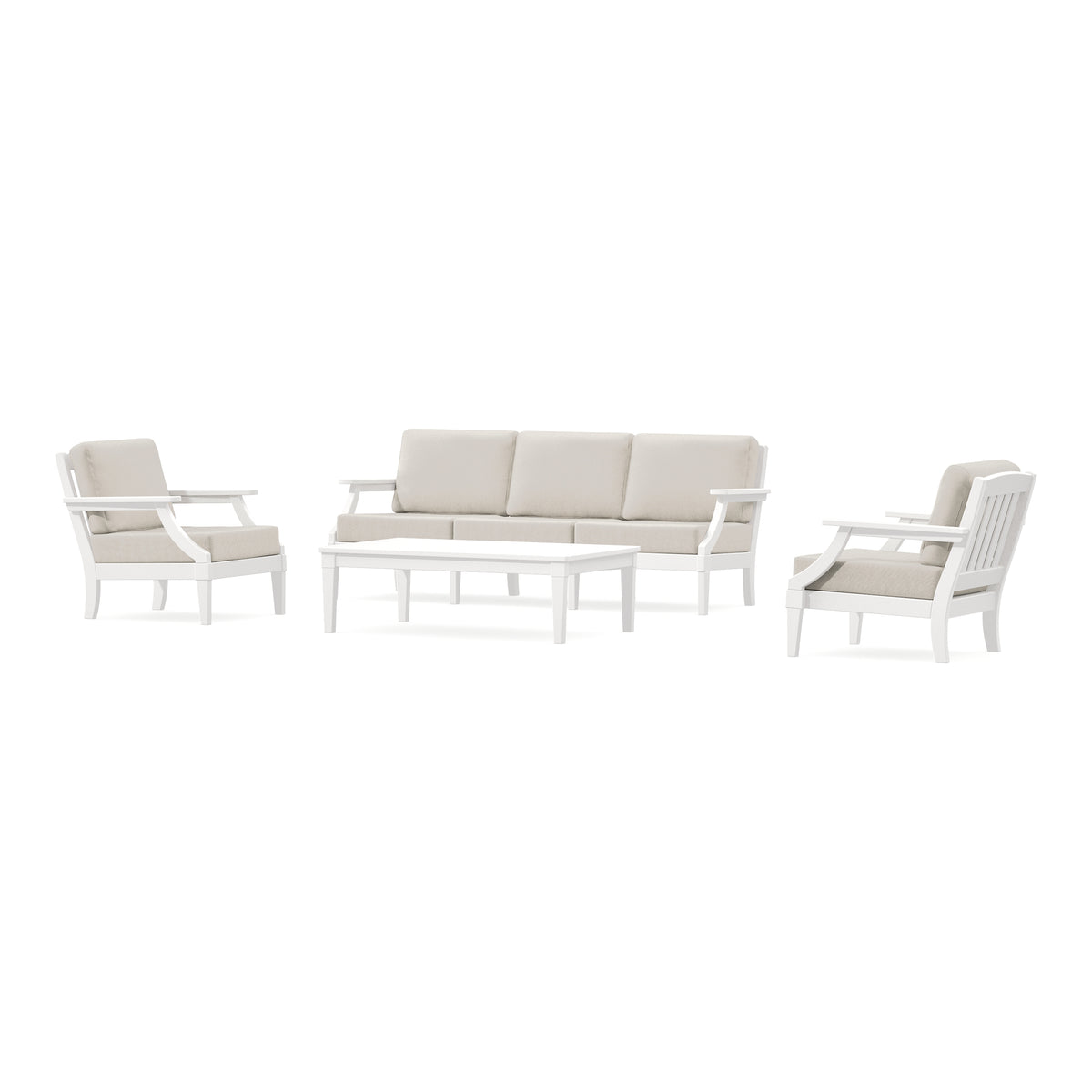 POLYWOOD PW Designer Series Estate 4-Piece Lounge Sofa Set in Vintage White / Dune Burlap