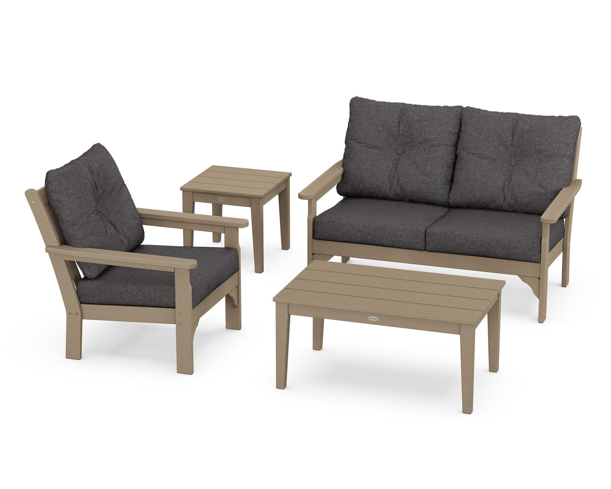 POLYWOOD Vineyard 4-Piece Deep Seating Set with 36" Coffee Table in Vintage Sahara / Ash Charcoal
