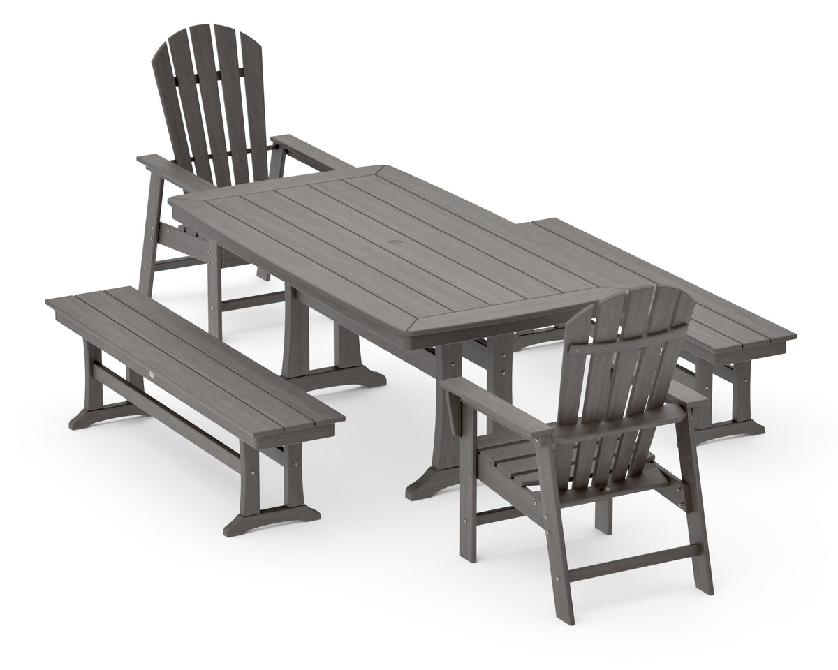 POLYWOOD South Beach 5-Piece Dining Set with Trestle Legs - 38" x 73" Table in Driftwood