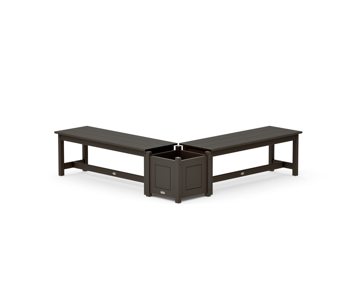 POLYWOOD 48" Country Living L-Shaped Planter Bench Set in Vintage Coffee