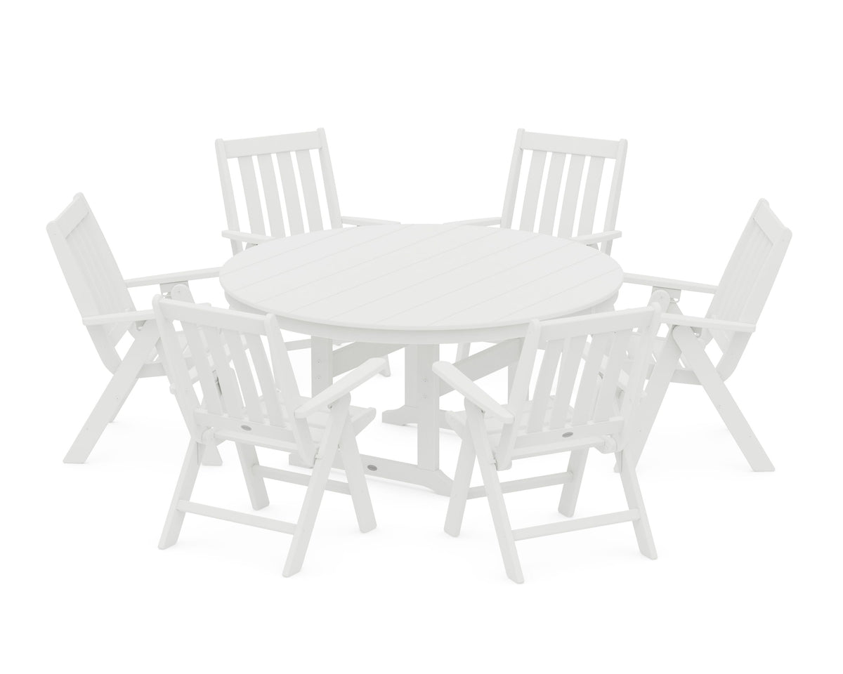 POLYWOOD Vineyard 7-Piece Folding Chair Round Farmhouse Dining Set in White