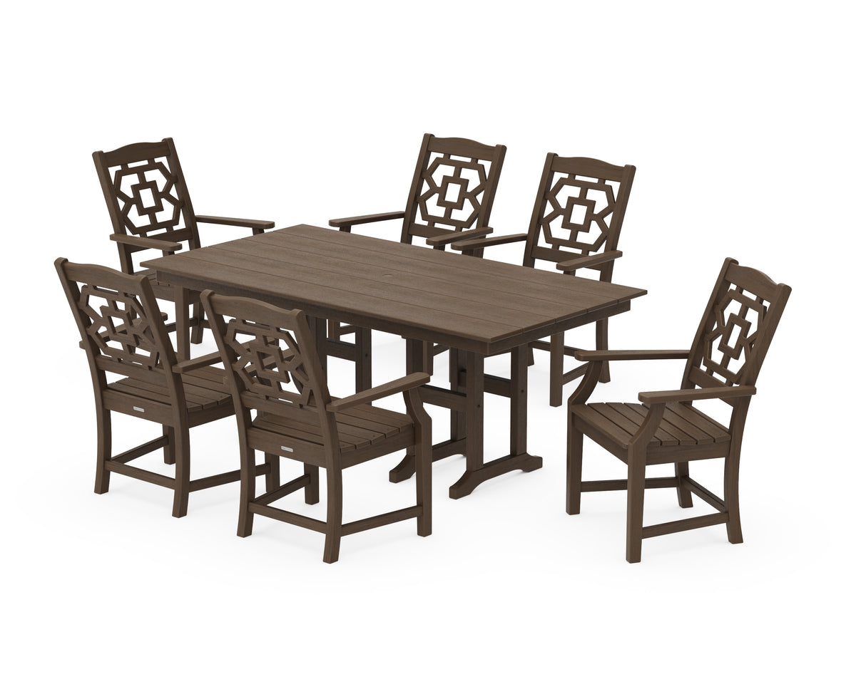 POLYWOOD Chinoiserie Arm Chair 7-Piece Farmhouse Dining Set in Kona
