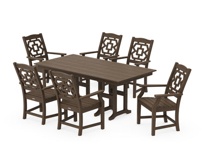 POLYWOOD Chinoiserie Arm Chair 7-Piece Farmhouse Dining Set in Kona