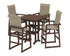 POLYWOOD EDGE Woven Highback 5-Piece Farmhouse Bar Set with Trestle Legs in Mahogany / Dune Grass