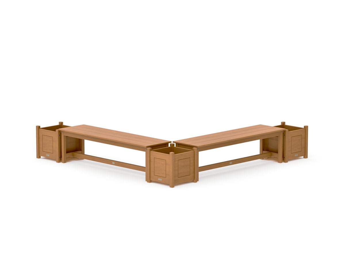 POLYWOOD 60" Country Living L-Shaped Planter Bench Corner Set in Natural