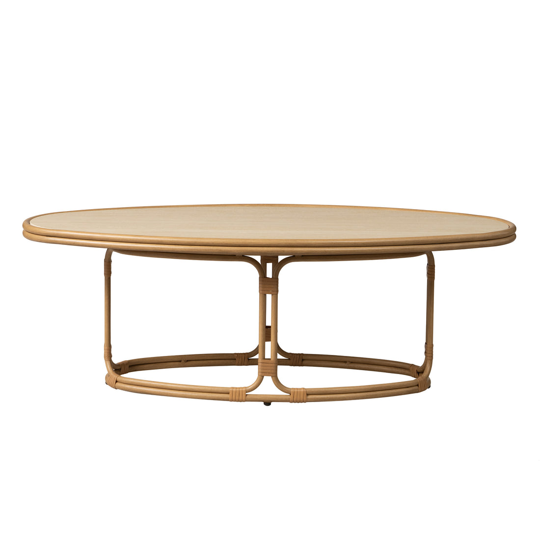 Lloyd Flanders Riviera 50" Oval Cocktail Table with Travertine Top, lifestyle photo 2