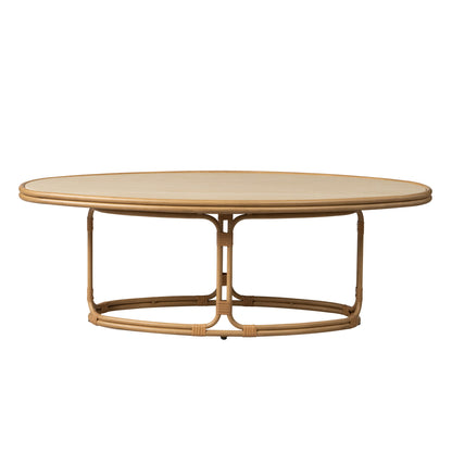 Lloyd Flanders Riviera 50" Oval Cocktail Table with Travertine Top, lifestyle photo 2